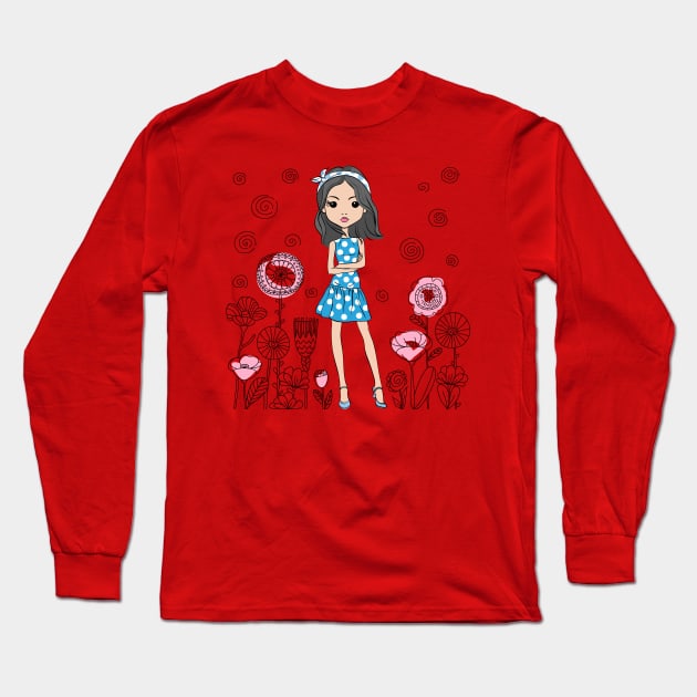 Cute fashion girl Long Sleeve T-Shirt by kavalenkava